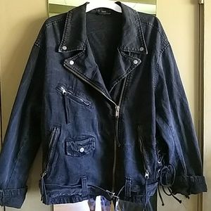 Free People Oversized Moto Denim Jacket